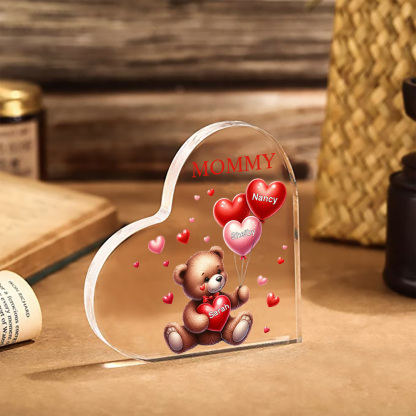 3 Names - Personalised Acrylic Heart Keepsake Custom Text Teddy Bear Balloon Ornaments Gifts for Grandma/Mother-Jessemade AU
