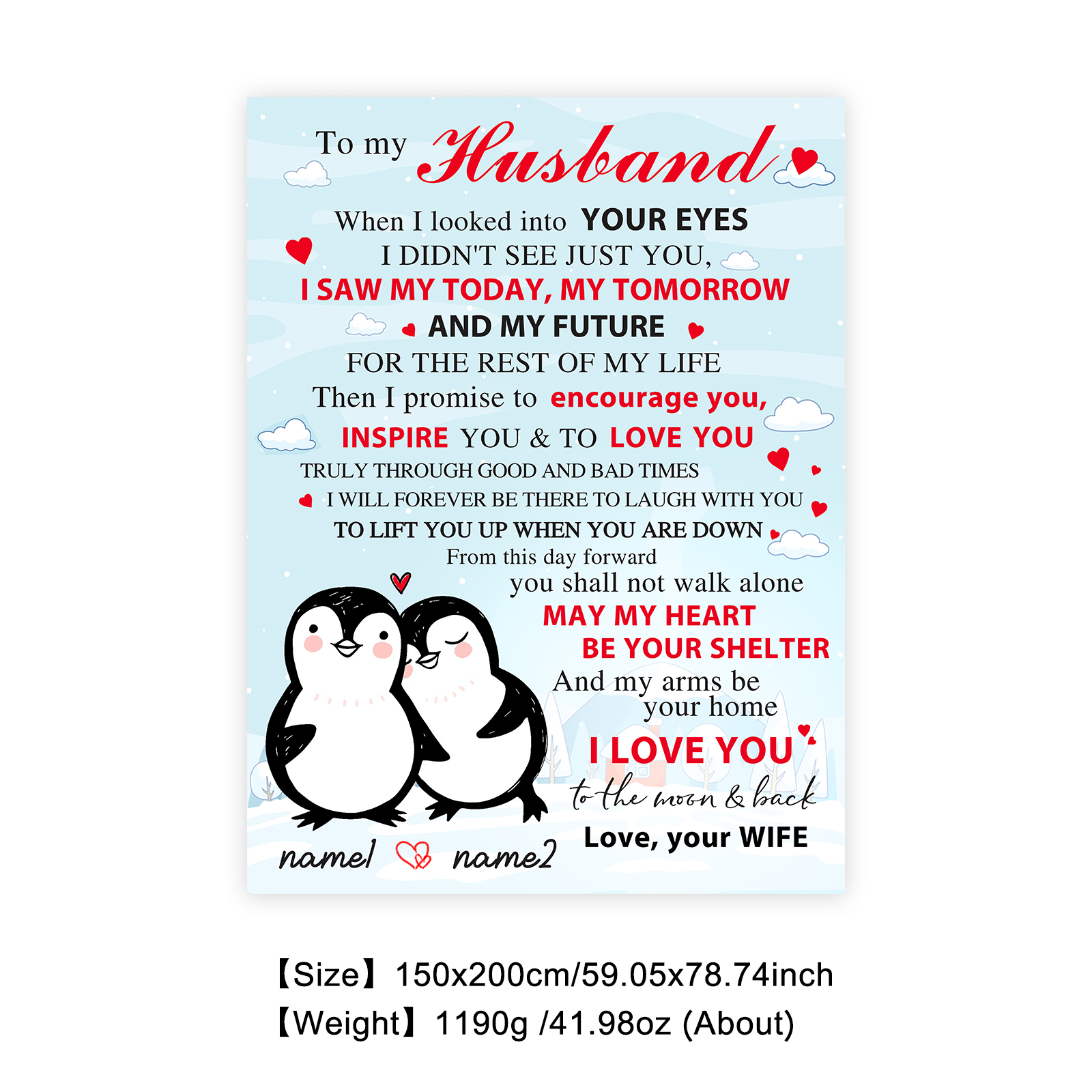 To My Husband Couple Penguin Blanket Custom Name Valentines Gift-Jessemade AU