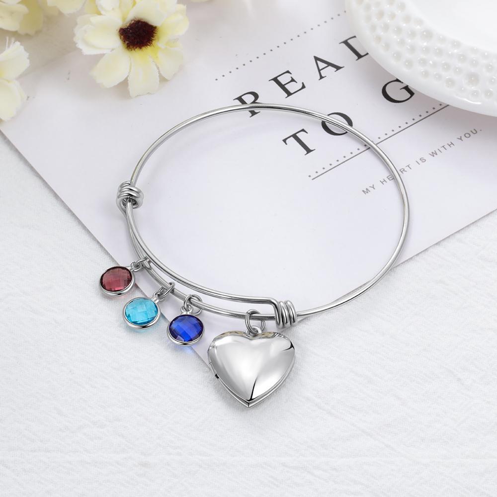 Personalised Heart Photo Locket Bracelet With Birthstones Custom Photo Bracelet Gifts For Mother-Jessemade AU