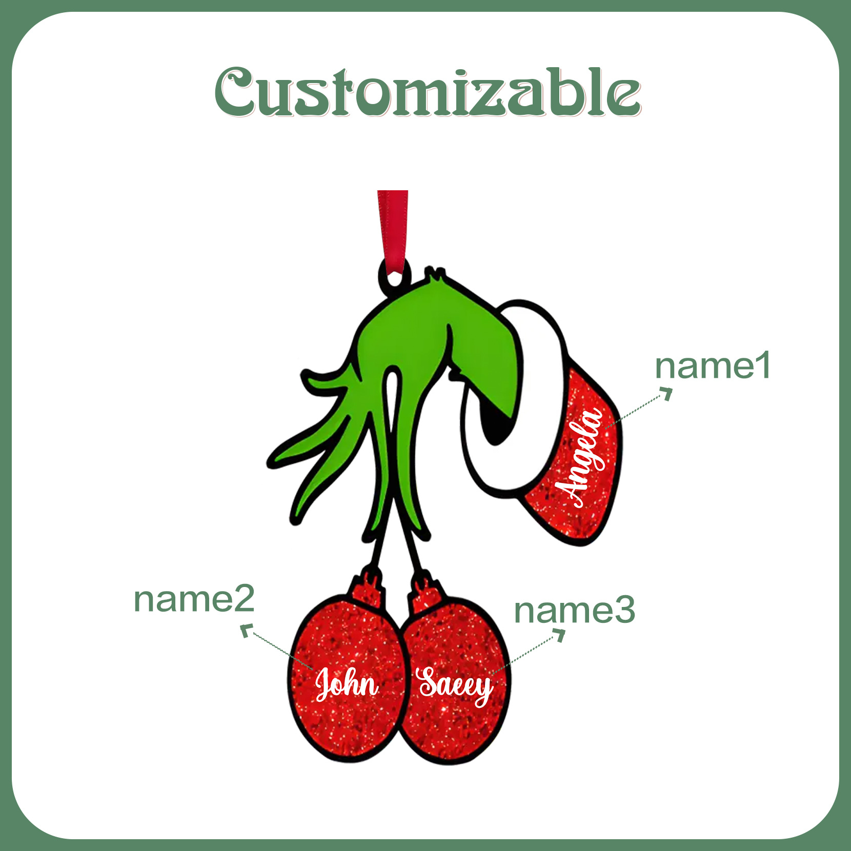 3 Names -Personalised Wooden Christmas Ornaments Customised Name Grinch Christmas Ornament Gifts for Family Friends-Jessemade AU