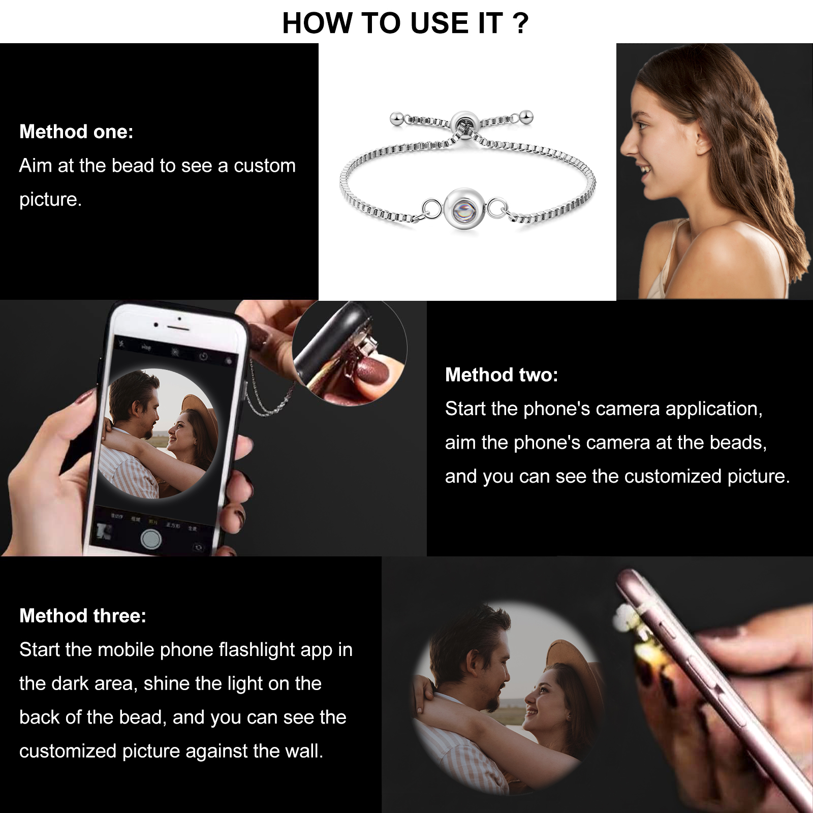 Personalised Projection Bracelet Custom Colourful Photo Bracelet Adjustable Couple Bracelet Personalised Gift for Her-Jessemade AU