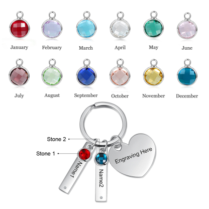 Personalised Birthstone Keychain Engraved 2 Names Keychain Gifts For Her-Jessemade AU