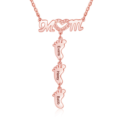 Mother's Day Personalised Baby Feet Necklace Engraved 3 Names Necklace Gifts For Mum-Jessemade AU