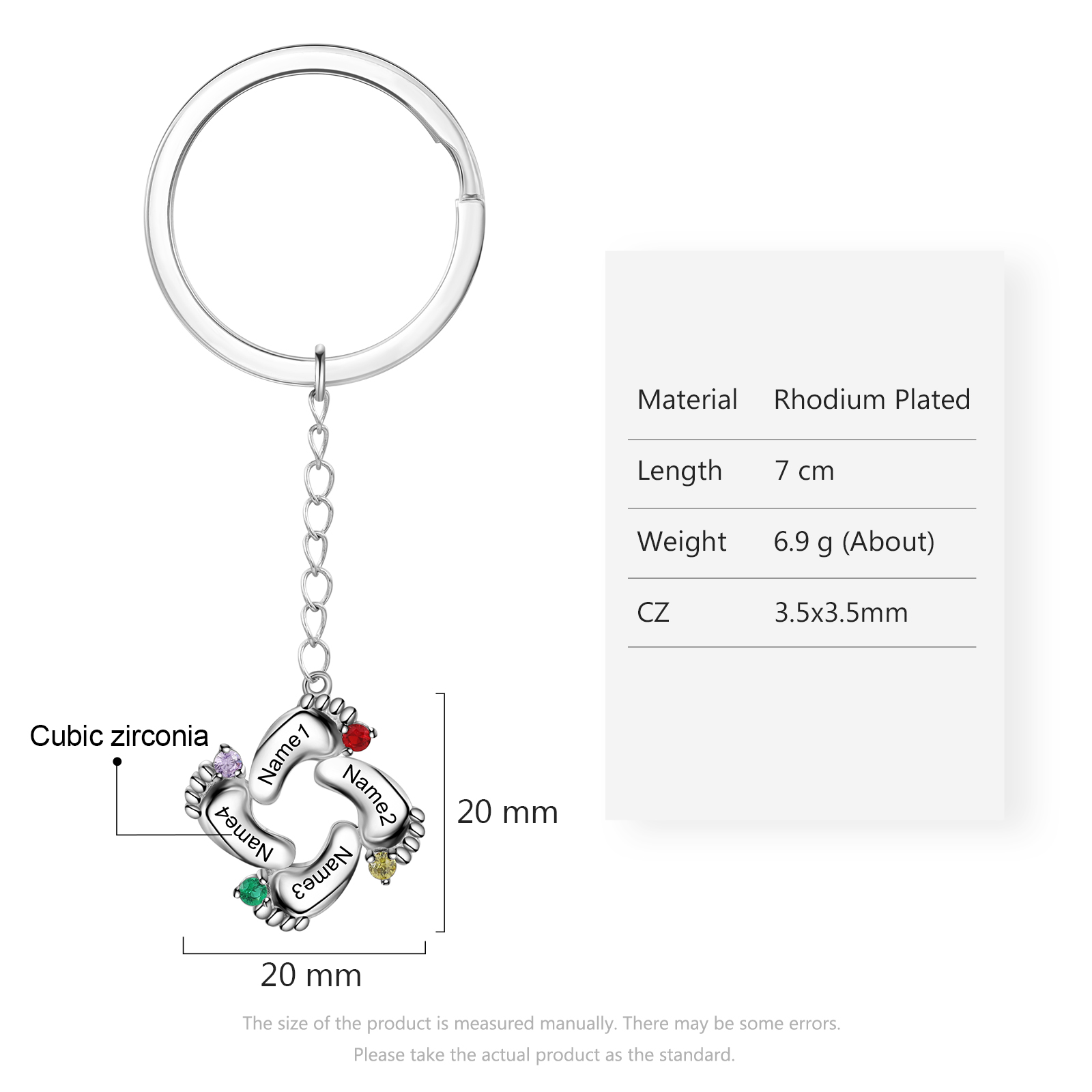 Personalised Baby Feet Keychain With 4 Birthstones Engraved names Keychain Gifts For Mother-Jessemade AU
