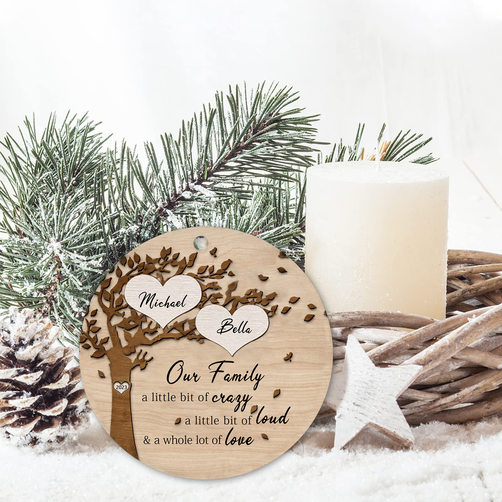 2 Names - Personalised Christmas Tree Ornaments Tree of Life Pendant with Name Wooden Gifts for Family and Friends-Jessemade AU