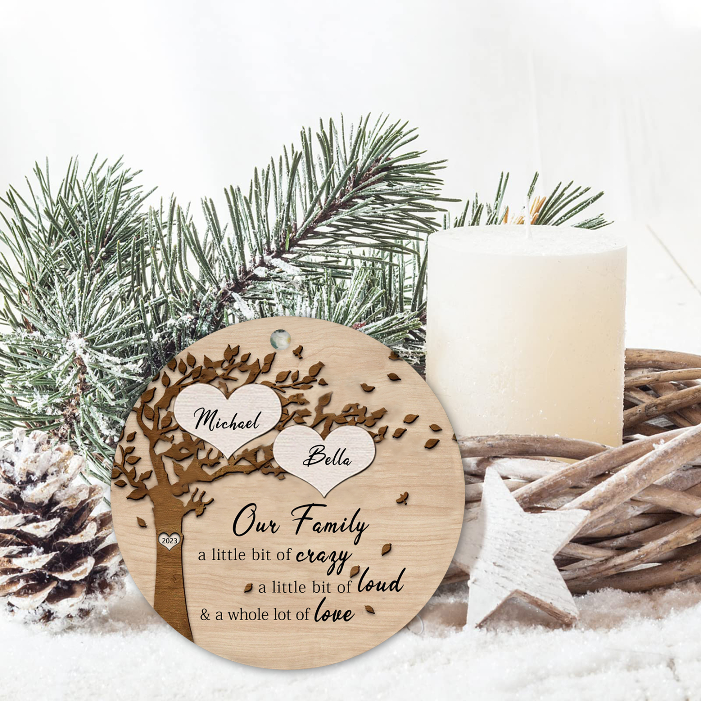 2 Names - Personalised Christmas Tree Ornaments Tree of Life Pendant with Name Wooden Gifts for Family and Friends-Jessemade AU