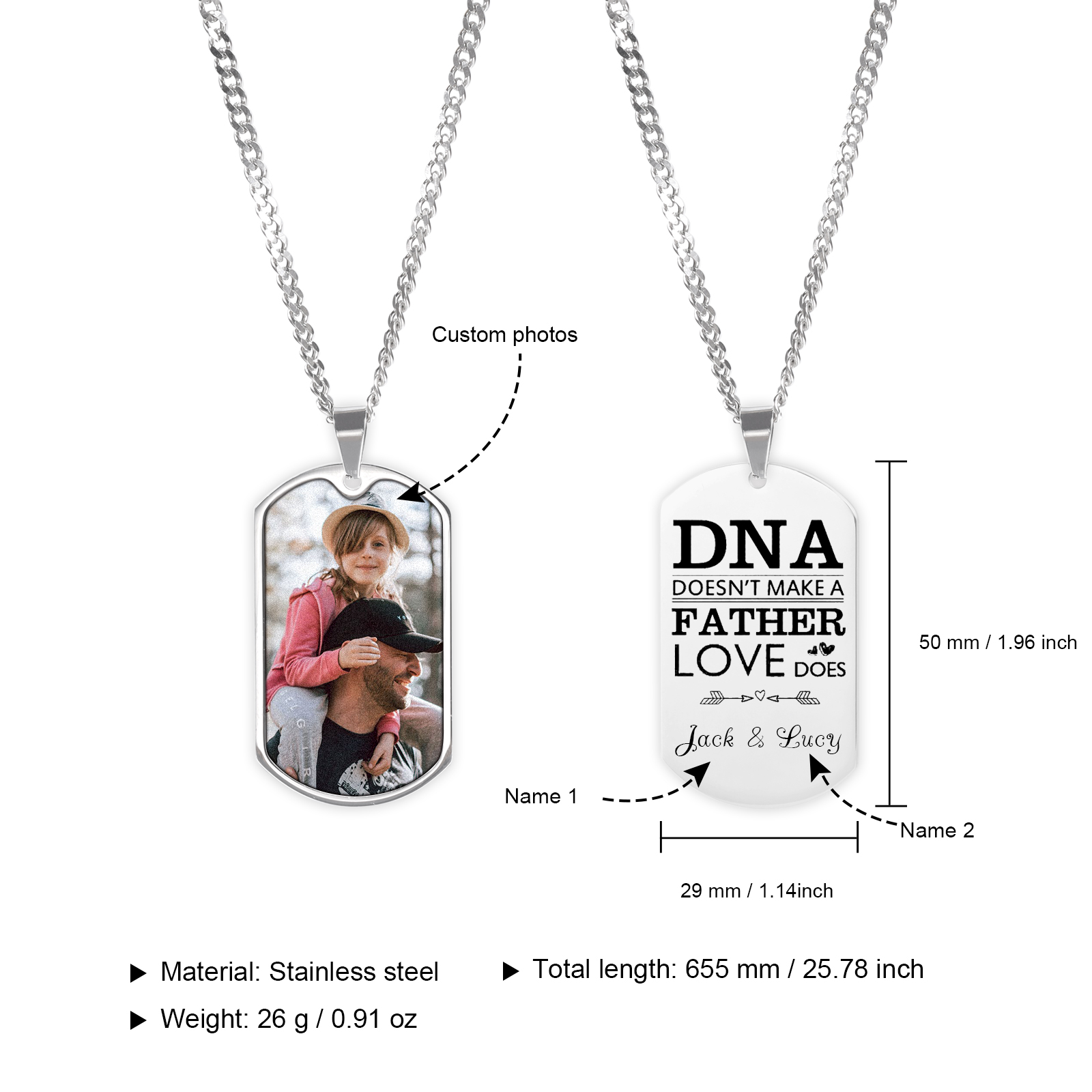 Personalised Photo Necklace Engraved Tag Keyring Gifts for Father-Jessemade AU