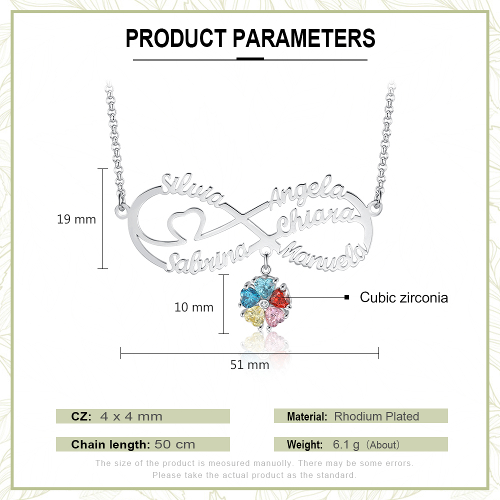 Personalised Infinity Necklace With 6 Birthstones Engraved Names Necklace Gift For Women-Jessemade AU
