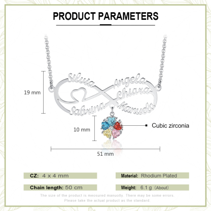 Personalised Infinity Necklace With 6 Birthstones Engraved Names Necklace Gift For Women-Jessemade AU