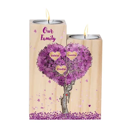 Personalised Family Tree Candle Holder Custom 3 Names Wooden Candlesticks-Jessemade AU
