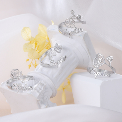 Personalised July Birth Flower Ring With Name Gifts For Her-Jessemade AU