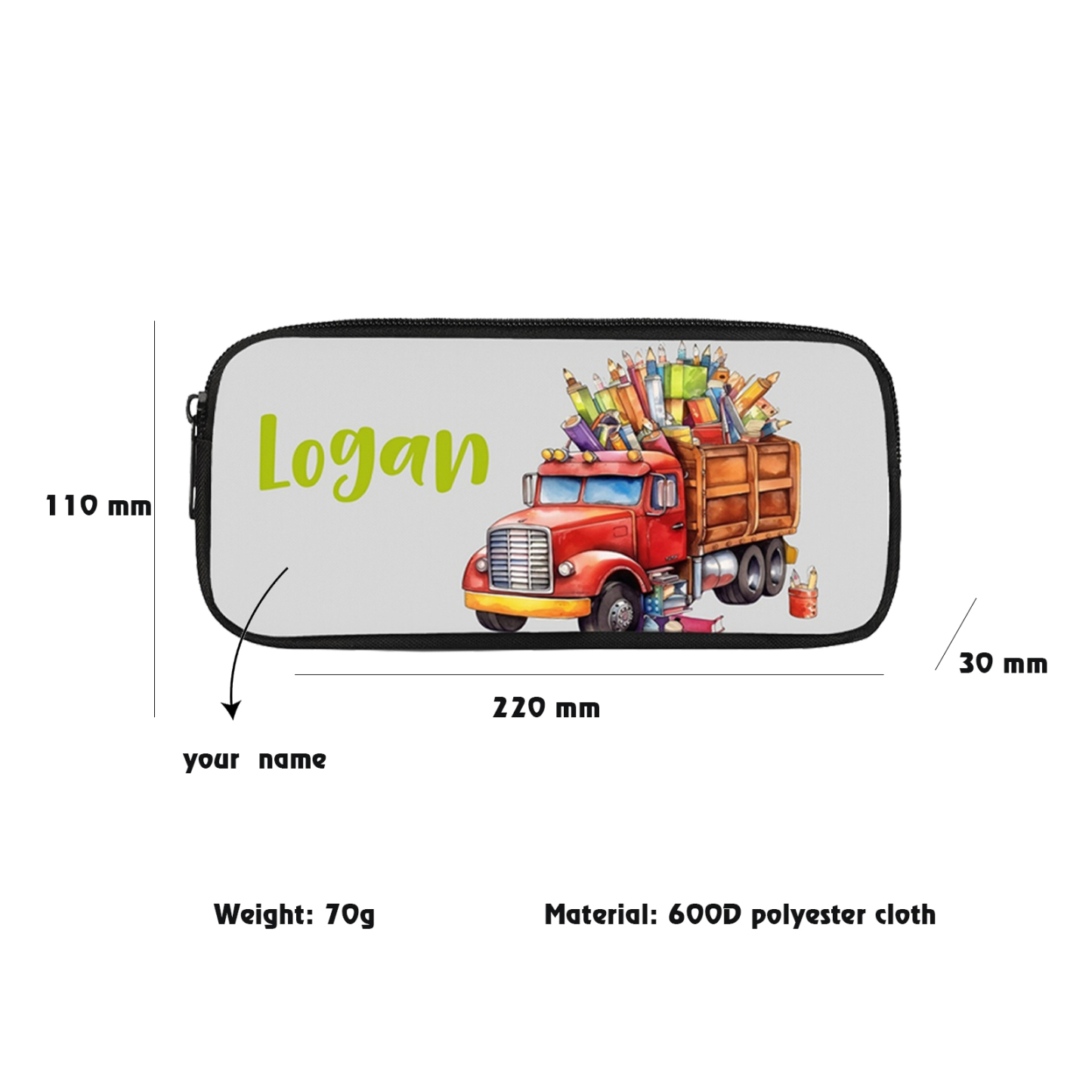 Personalised  Name Pencil Case Red Pencil Truck Pen Bag Zipper Back to School Gifts for Student-Jessemade AU