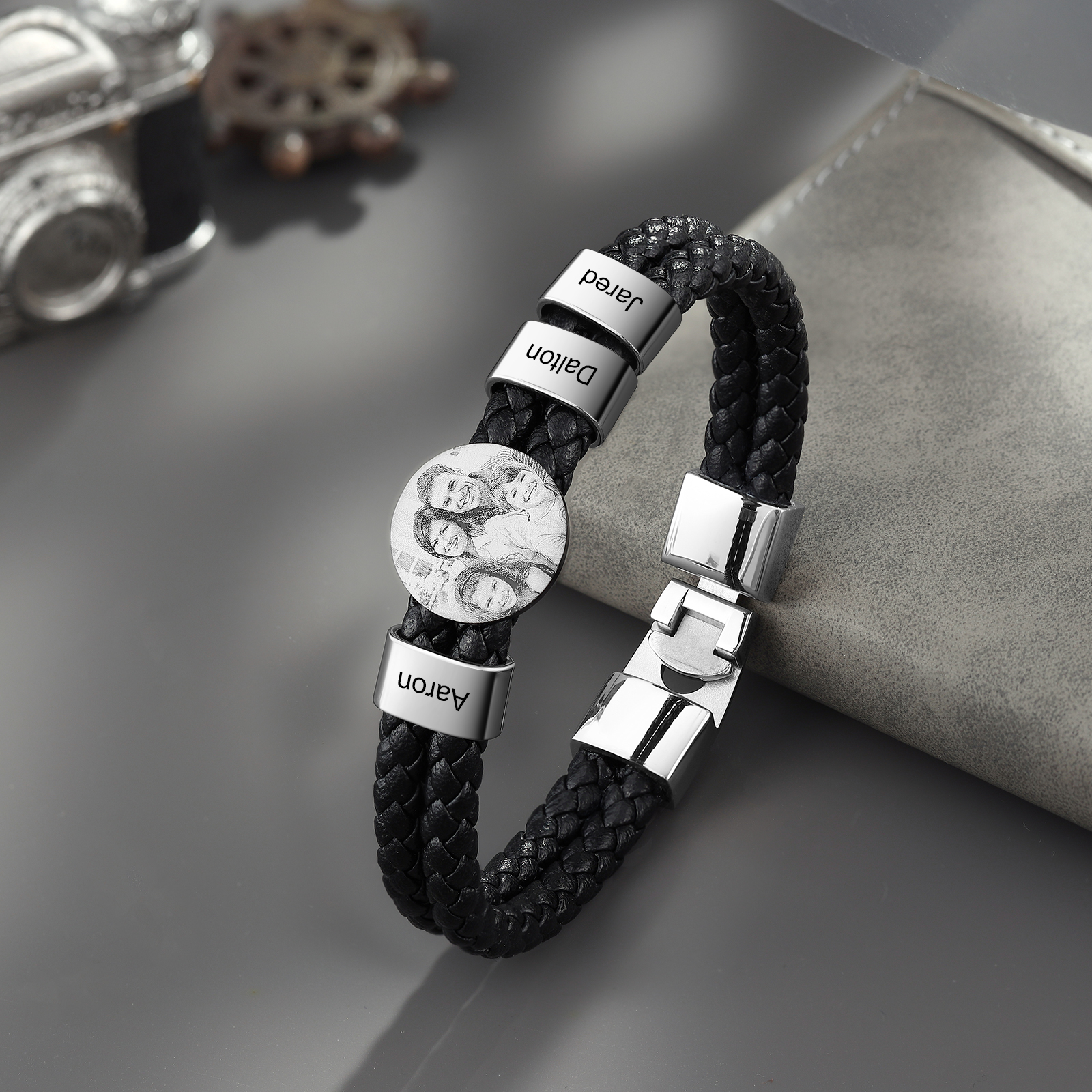 Personalised Photo Bracelet with 3 Names Leather Bracelet Beaded Wrap Bracelet-Jessemade AU