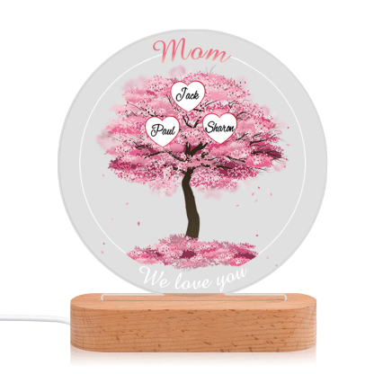 3 Names - Personalised Acrylic Night Light Custom 2 Texts Pink Family Tree LED Lamp Gifts for Mother/Grandma-Jessemade AU