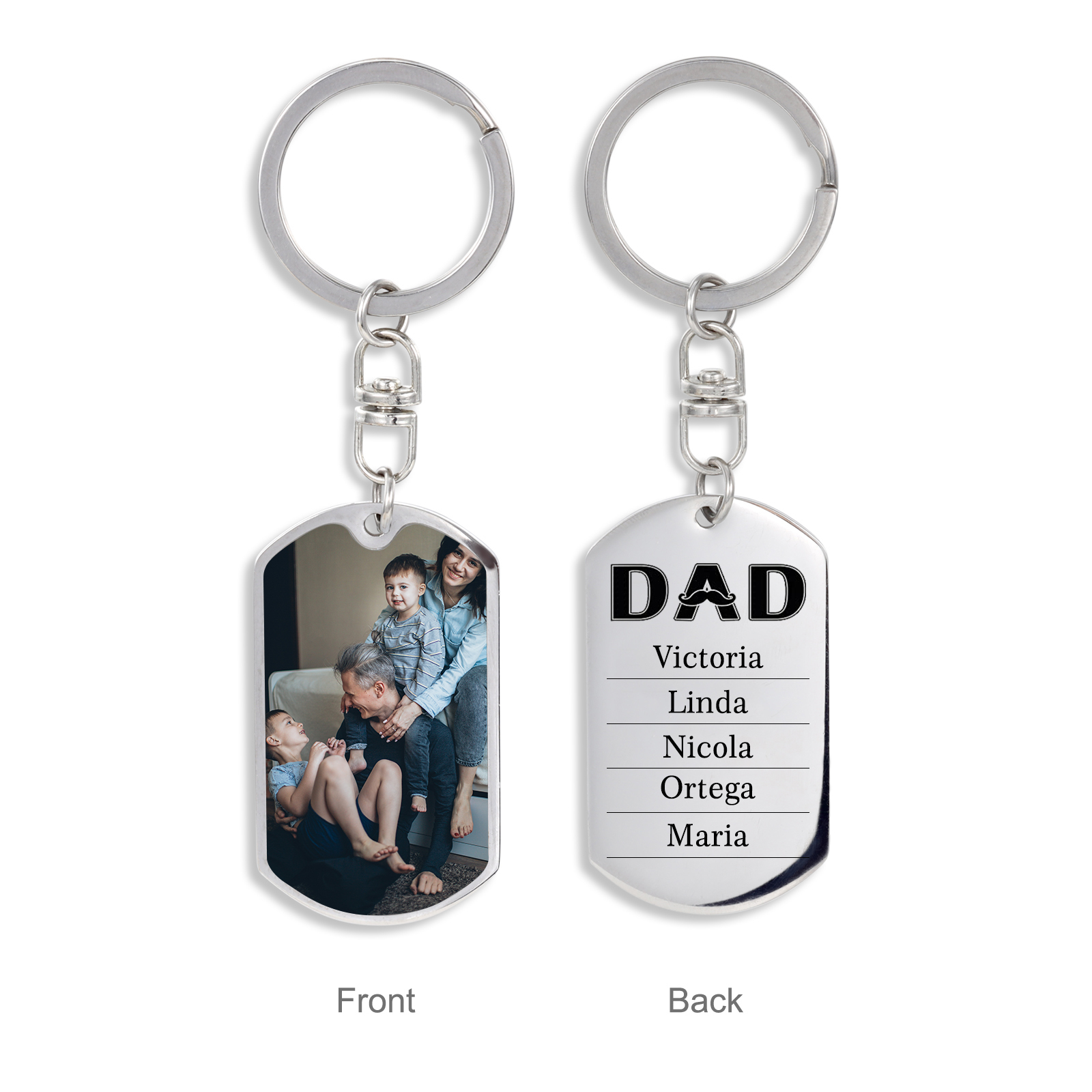 Personalised Photo Keychain Dad Keyring Engrave 5 Names Father's Day Gifts-Jessemade AU