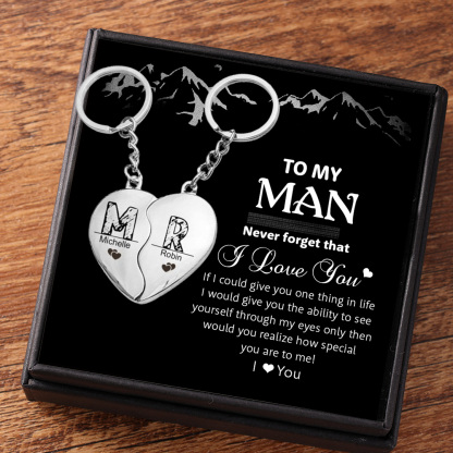 Personalised Heart Keychain Set Custom 2 Names & Letters Couple Matching Keyring Valentine's Day Gifts For Couples-Jessemade AU