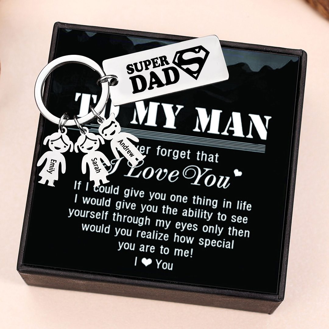 Father's Day Gift Personalised Super Dad Keychain Engraved 1 Kid Charm-Jessemade AU
