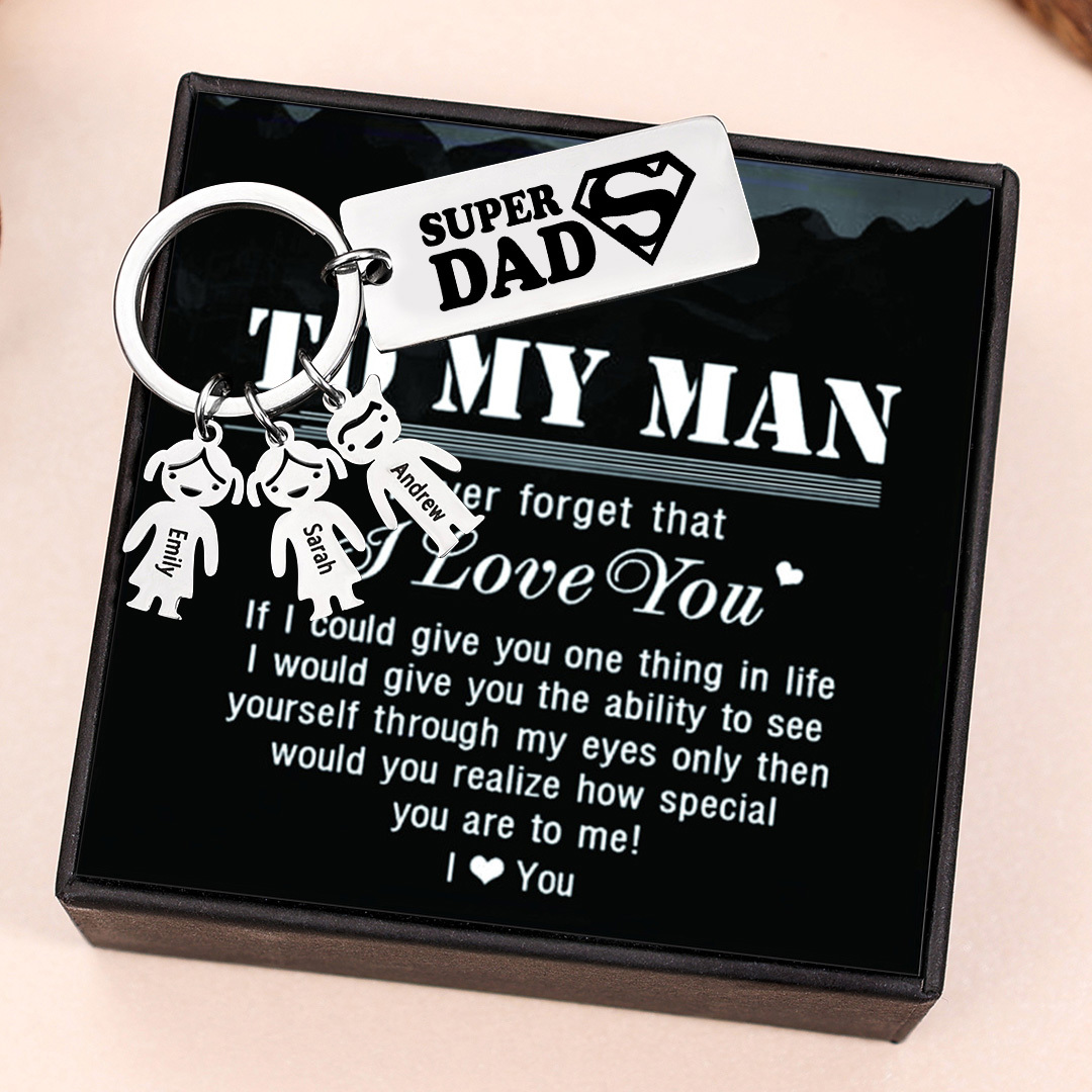 Father's Day Gift Personalised Super Dad Keychain Engraved 1 Kid Charm-Jessemade AU