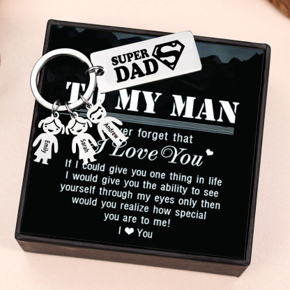 Father's Day Gift Personalised Super Dad Keychain Engraved 1 Kid Charm-Jessemade AU