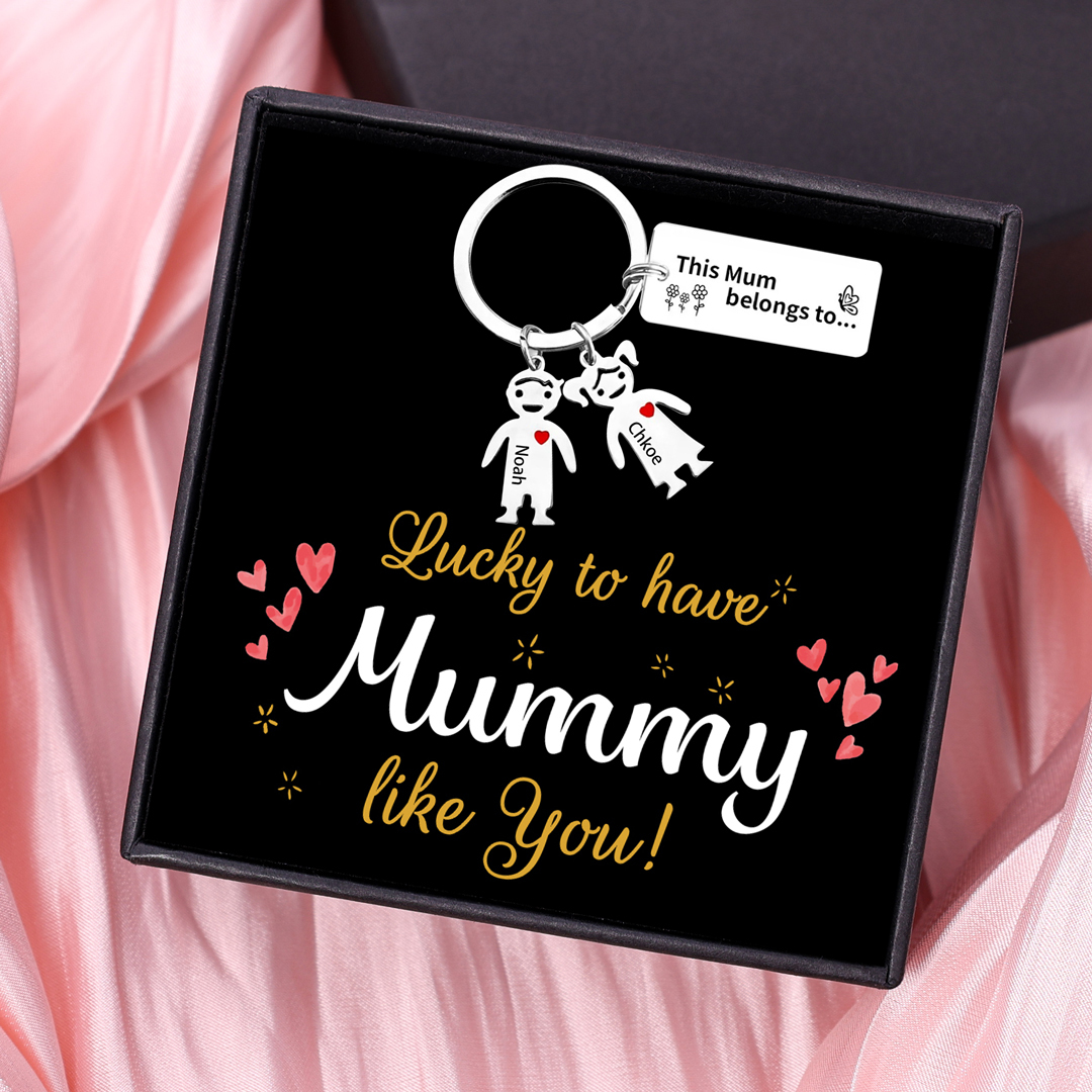 2 Names - Personalised Keychain with Kid Charms Engraved Names Keyring Mother's Day Gift for Mum/Nan-Jessemade AU
