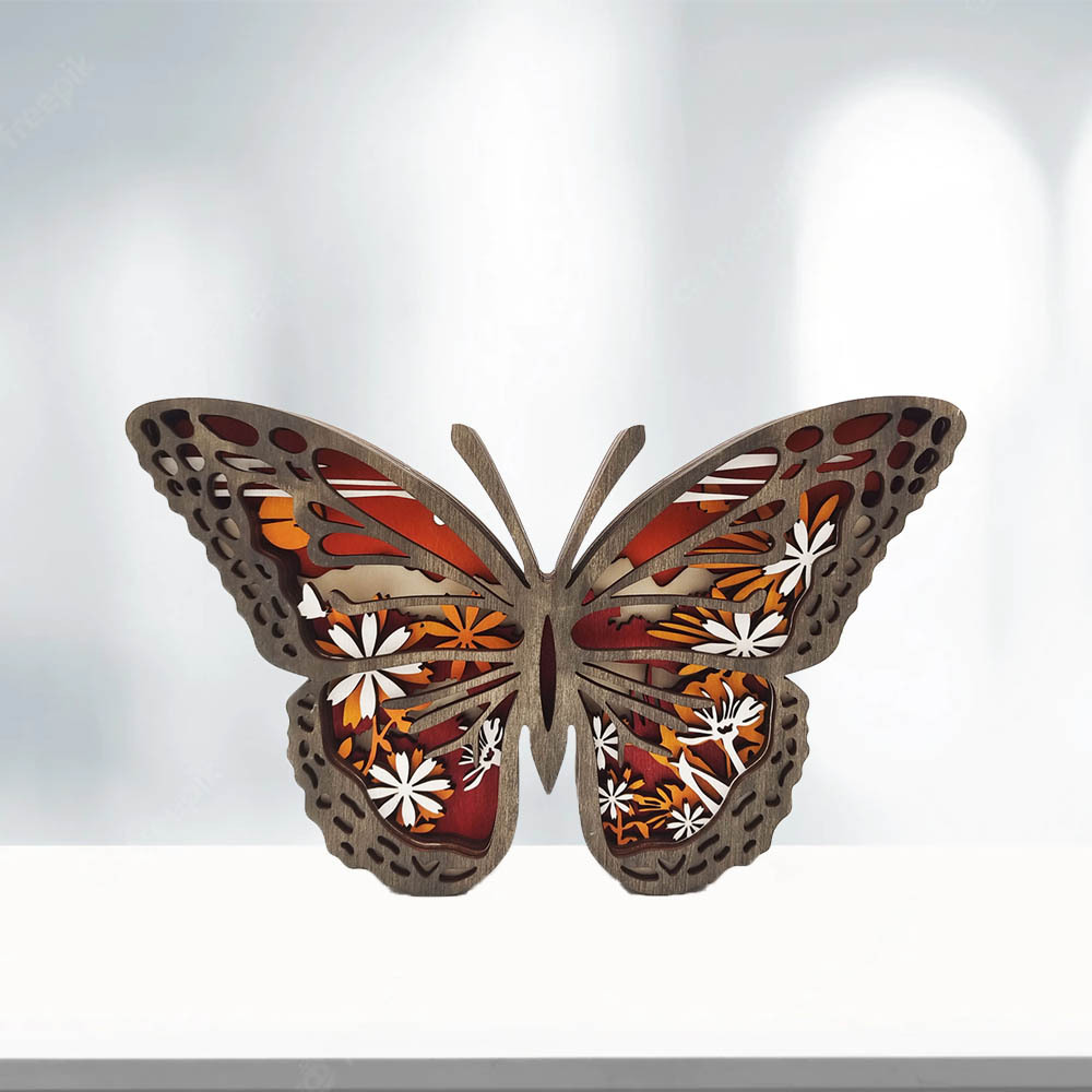 Butterfly Totem Wooden Home Decoration 3D Carving Flower Insect Night Light-Jessemade AU