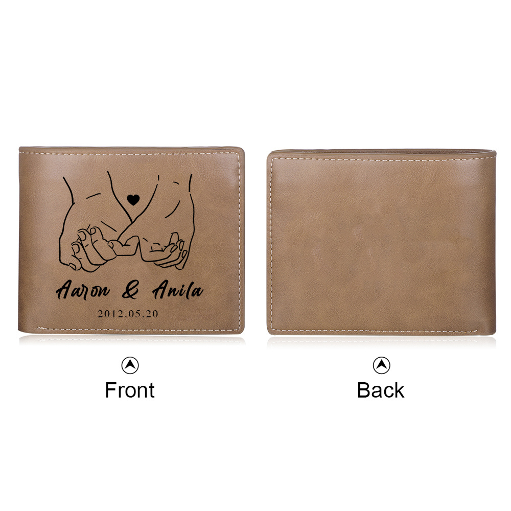 Personalised Leather Wallet Customised 2 Names & Date Wallet Pinky Swear Valentine's Day Gifts for Husband/Boyfriend-Jessemade AU