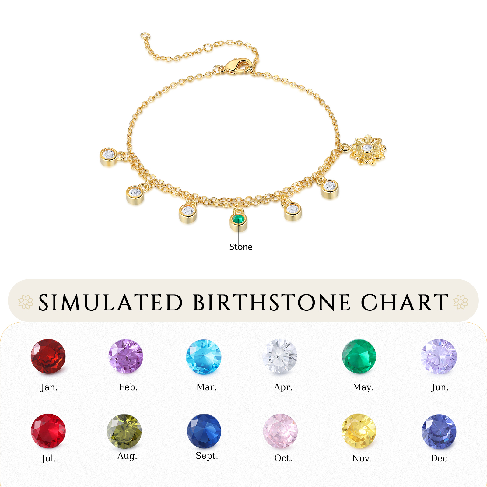 Personalised Women's Bracelet Custom 1 Birthstone Bracelet Gold Adjustable Bracelet Mother's Day Gift for Her-Jessemade AU