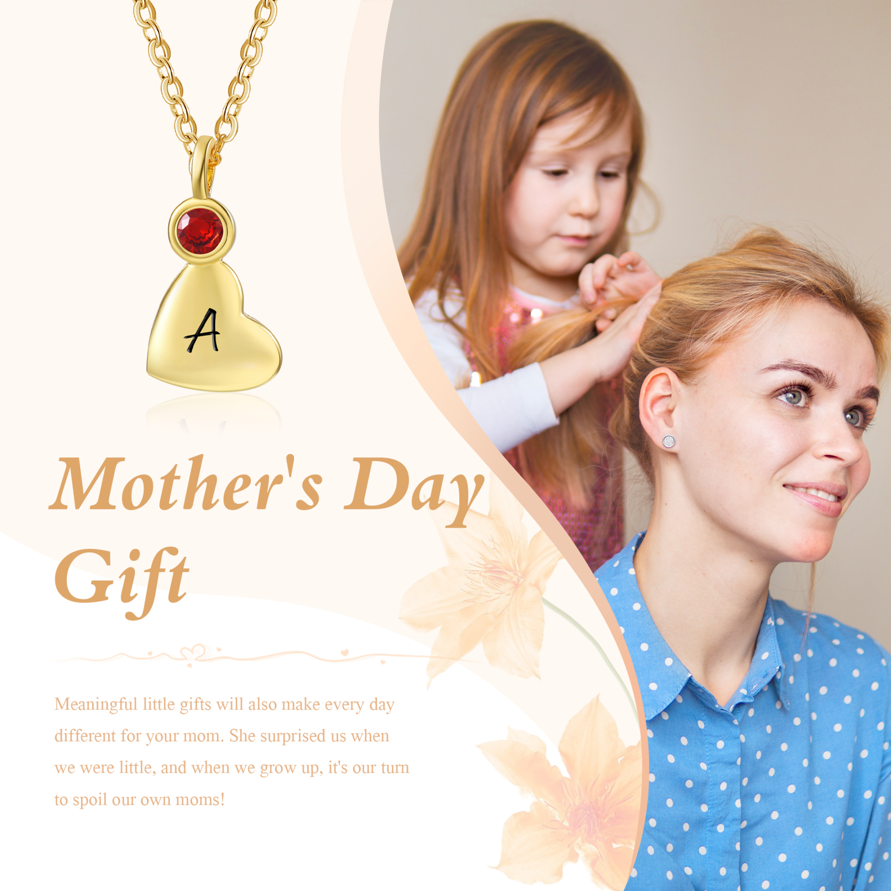 Personalised Heart Pendant Necklace Custom 1 Letter & 1 Birthstone Necklace Gifts for Her-Jessemade AU