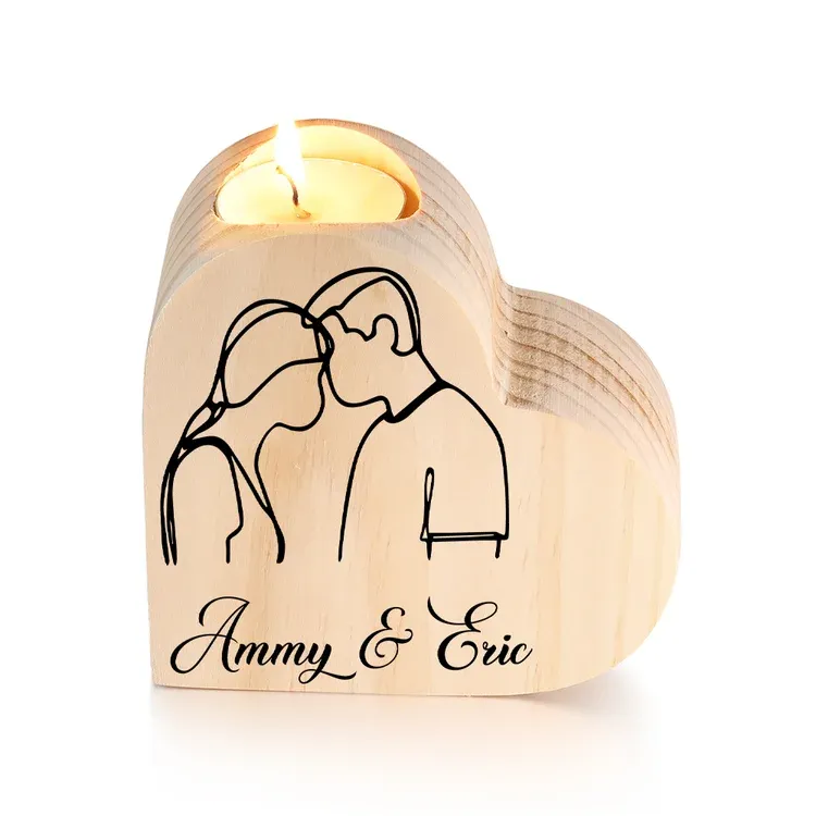 Personalised Couple Heart Candle Holder Engrave Name Wooden Candlesticks Valentines Gift-Jessemade AU