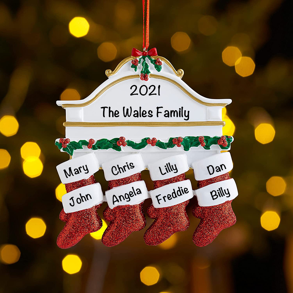Personalised Red Stockings Ornament Custom 8 Names Gifts for Family-Jessemade AU