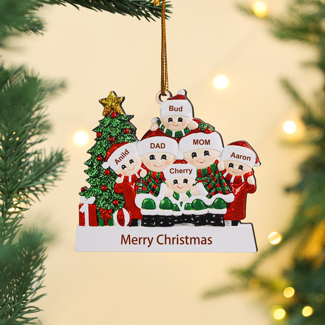 6 Names - Personalised Wooden Christmas Ornaments Customised Text & Name Xmas Decor Gifts for Family-Jessemade AU