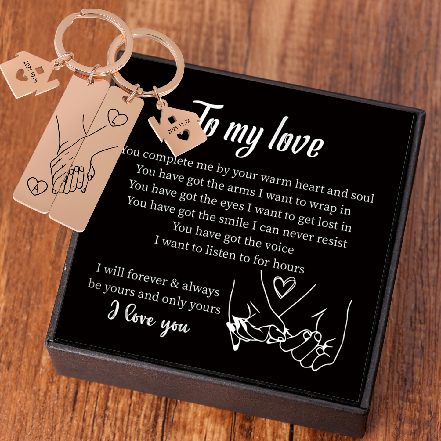 Holding Hands Couple Keychain Set Personalised Date Initial Matching Couple Gifts-Jessemade AU
