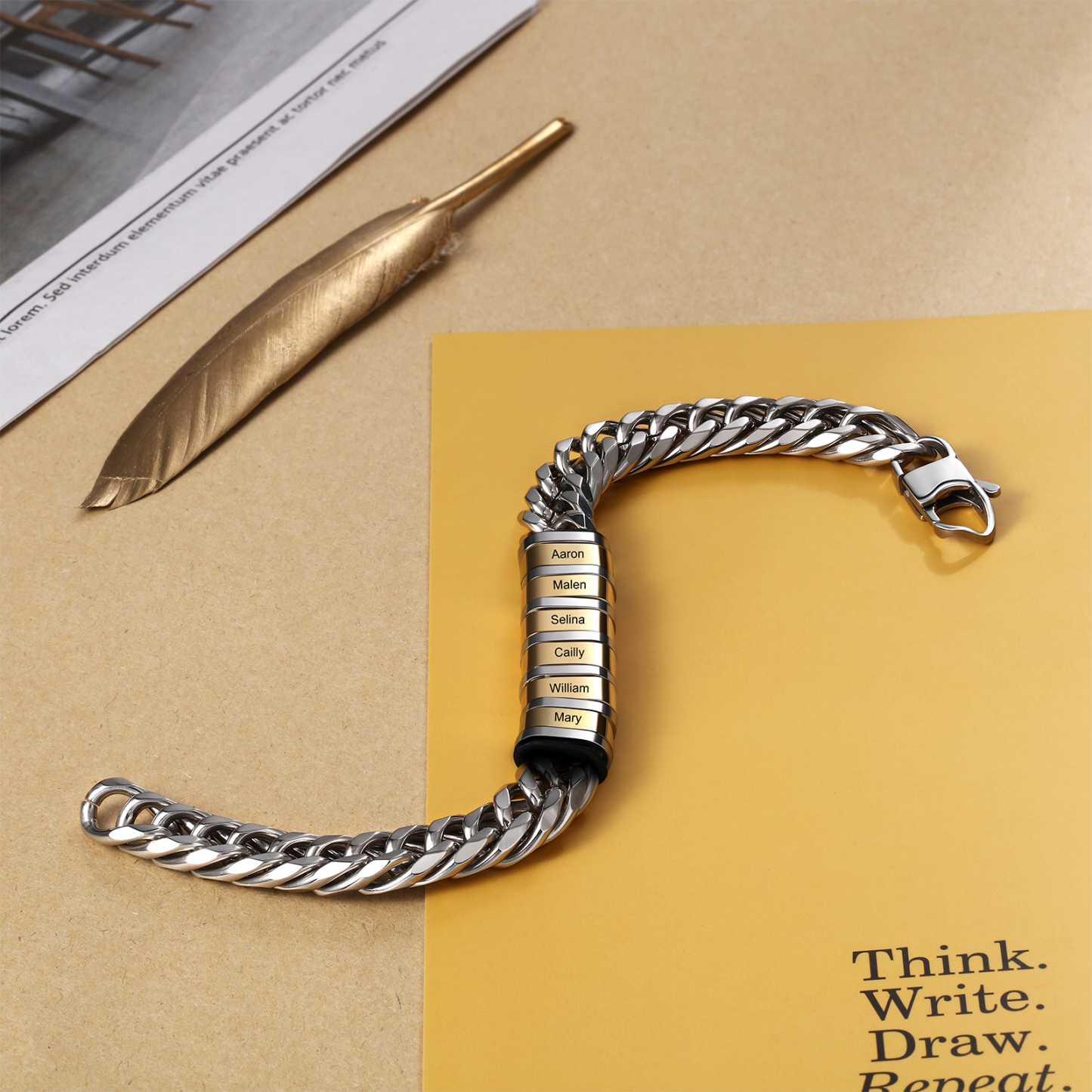 Personalised Cuban Chain Bracelet Customised Name Bracelet with 6 Beads-Jessemade AU