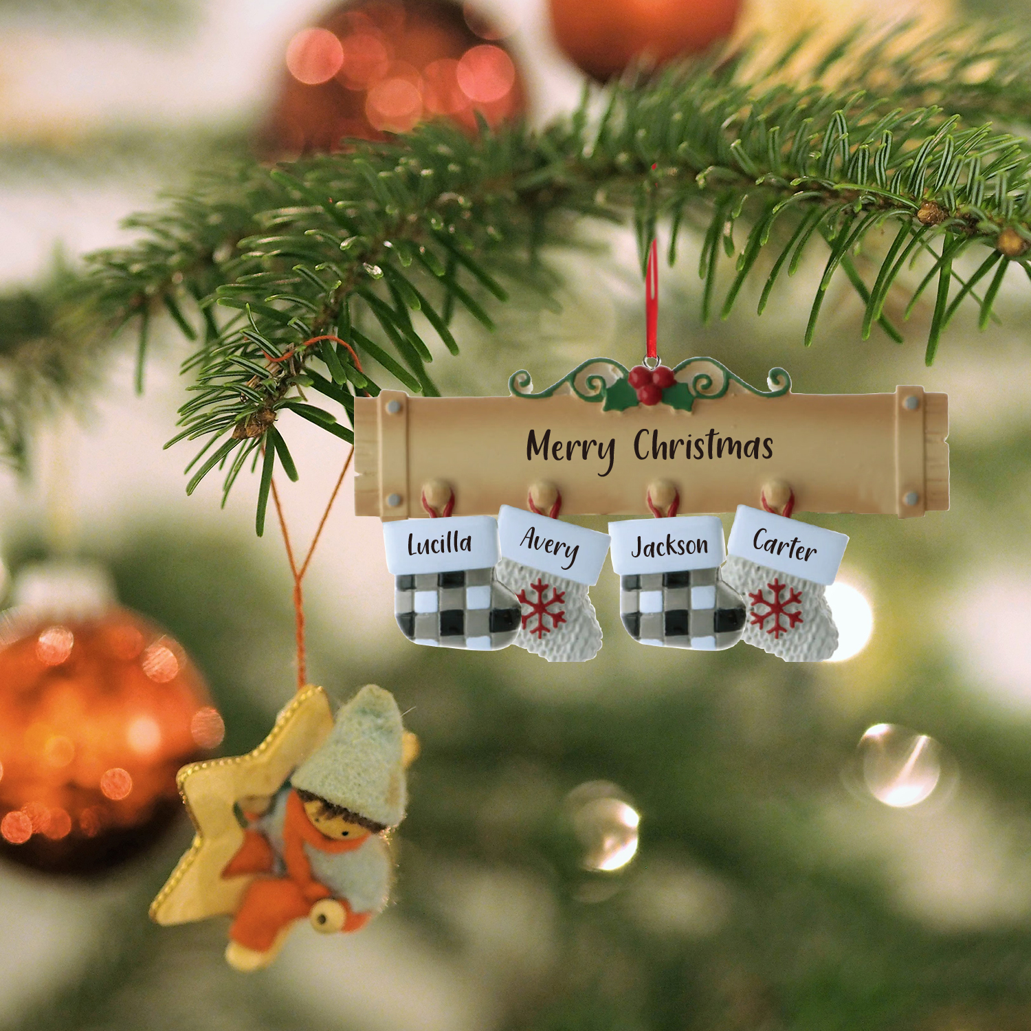 4 Names - Personalised Christmas Stockings Ornaments Customised Name & Text Christmas Decor Wooden Gifts for Family Friends-Jessemade AU