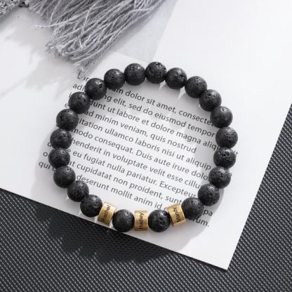 Black Lava Rock Beaded Bracelet Men Bracelet Custom 3 Names Gift for Dad-Jessemade AU