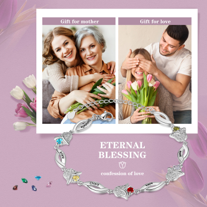 Flowers Series Personalised Tulip Bracelet With 5 Birthstone Engraved Names Flowers Charm Gifts For Her-Jessemade AU