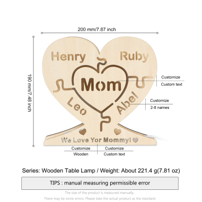Personalised 8 Names Night Light Engraved Wooden Lamp-Jessemade AU