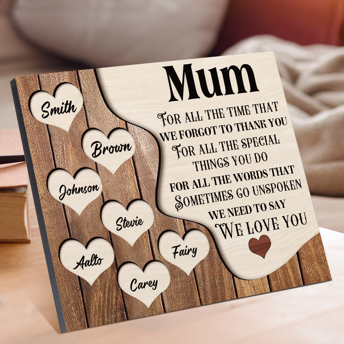 7 Names - Personalised Mum Wooden Plaque Custom Names Home Decoration Hearts Gift for Mother-Jessemade AU