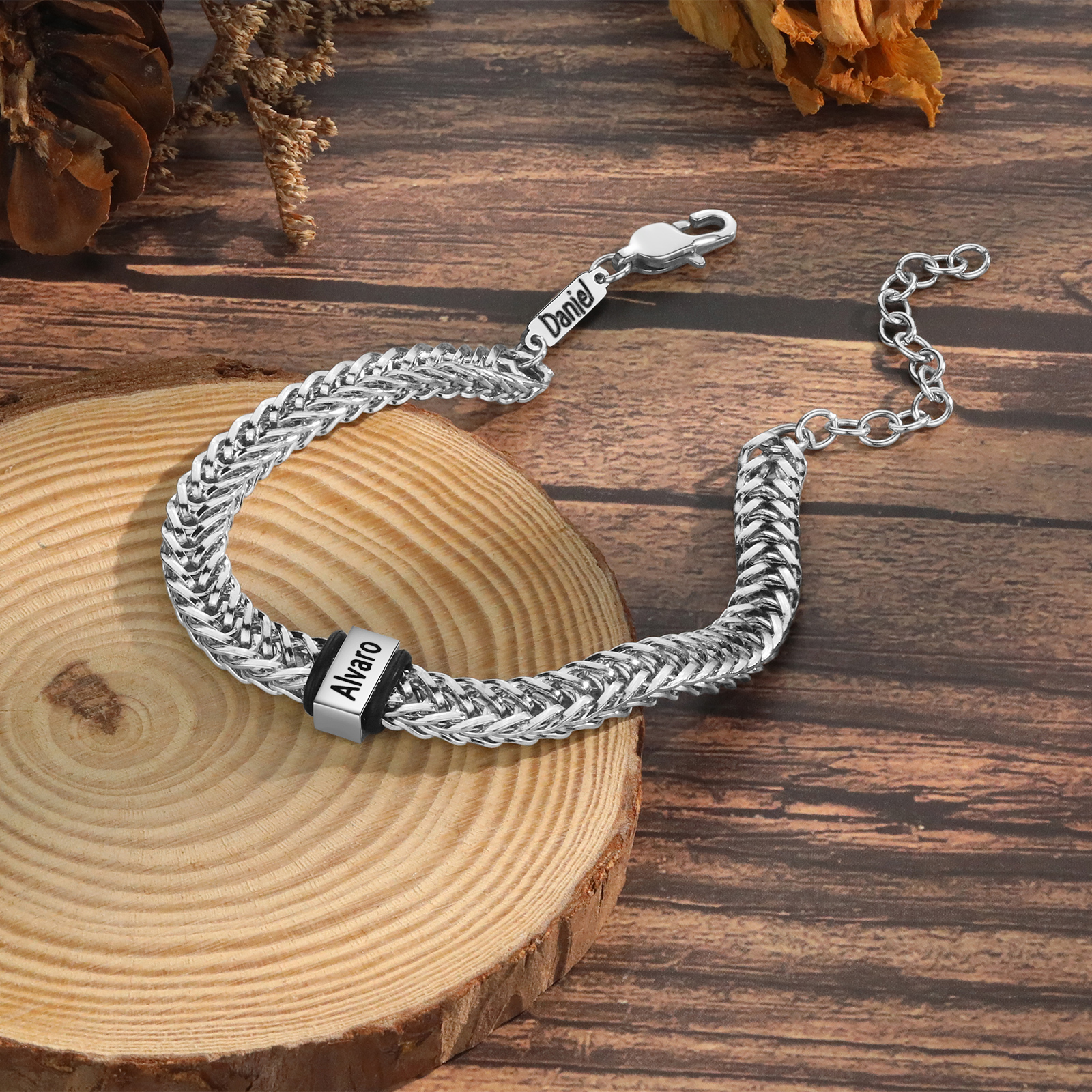 Personalised Men's Beaded Bracelet Custom 2 Names Adjustable Bracelets Stainless Steel Gifts for Him-Jessemade AU