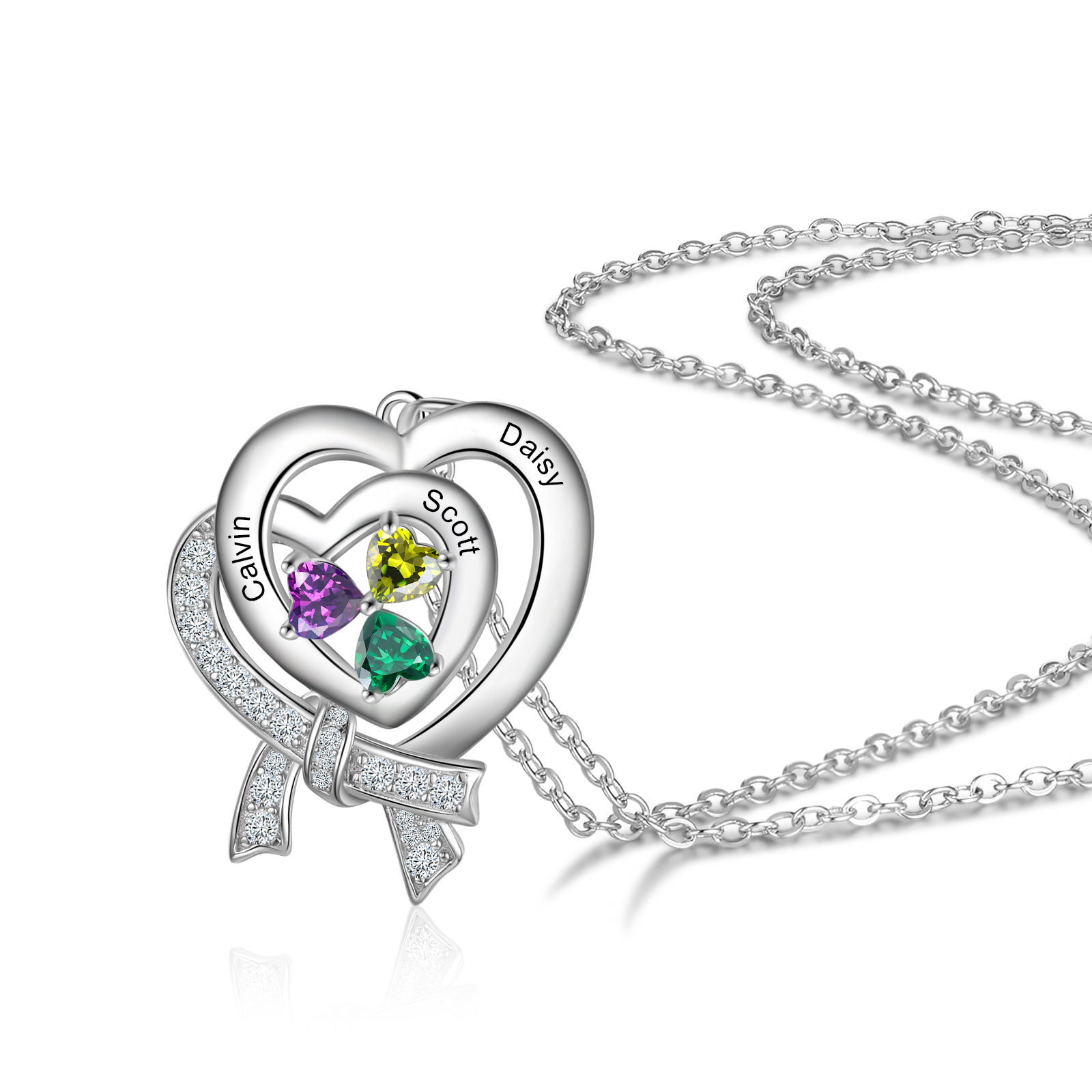 Personalised Heart Necklace With 3 Birthstones Custom Names Best Gift For Women-Jessemade AU