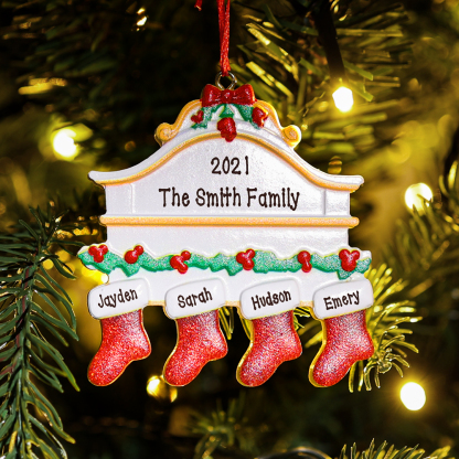 Personalised Red Stockings Ornament Custom 4 Names Gifts for Family-Jessemade AU