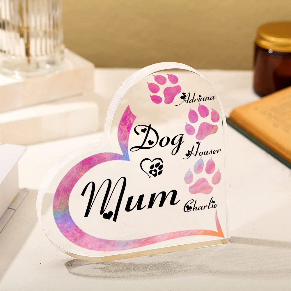 Personalised Acrylic Heart Keepsake Custom 3 Names Dog Footprints Ornaments Gifts for Mum-Jessemade AU