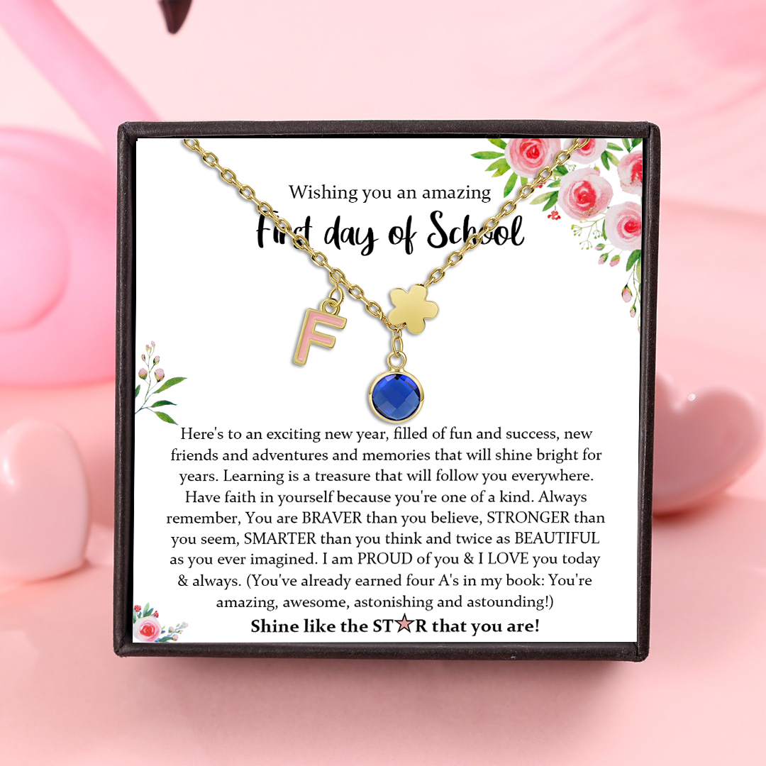 Back To School Flower Necklace Custom Birthstone and Initial Kid's Necklace-Jessemade AU