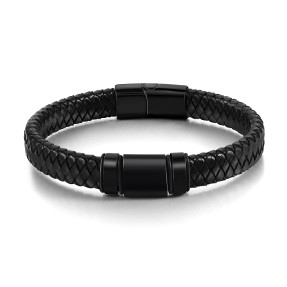 2 Names - Personalised Men's Leather Bracelet Custom Photo Braided Bracelet Gift for Him-Jessemade AU