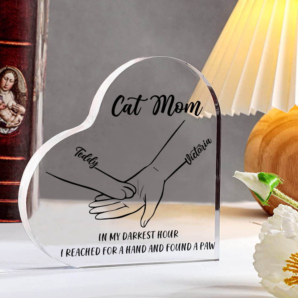 Personalised Acrylic Heart Keepsake Custom 2 Names & Text Dog/Cat Paw Ornaments Gifts for Mother/Father/Pet Lovers-Jessemade AU