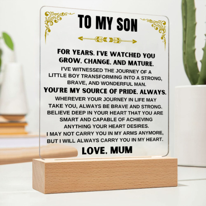 To My Son Acrylic Night Light, "You're My Source Of Pride, Always" LED Lamp Heartwarming Gifts-Jessemade AU