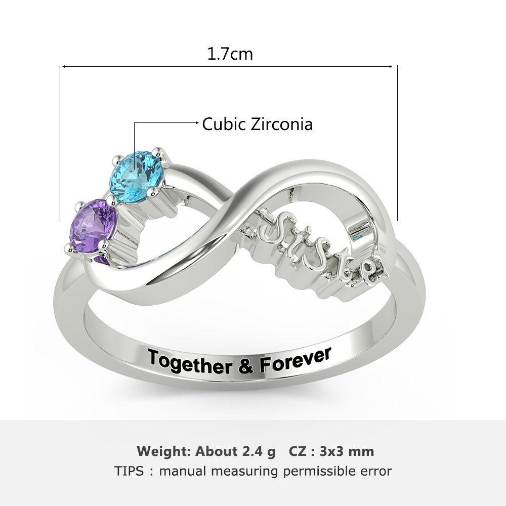 Personalised Ring With 2 Birthstones Engraved Names Ring Gift For Women-Jessemade AU