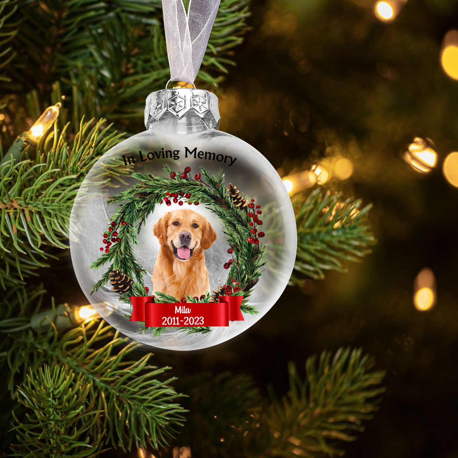 Memorial Ball Feather Ornaments Custom Photo & Text Christmas Hanging Ornament Commemorate Deceased Loved Ones - In Loving Memory-Jessemade AU