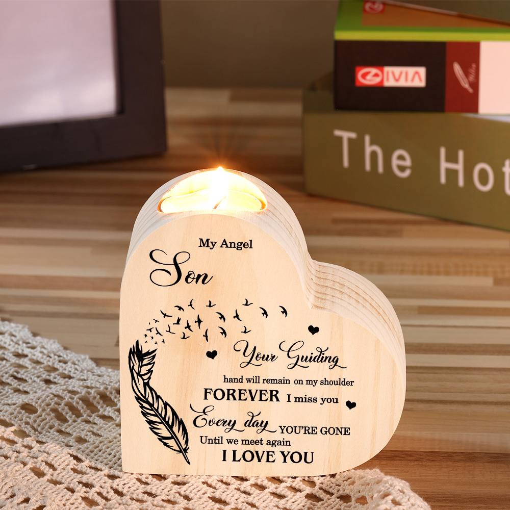 My Angel Son Wooden Heart Candle Holder Memorial Candlesticks "Until we meet again"-Jessemade AU