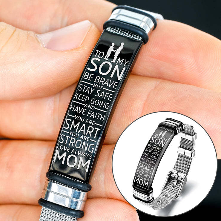 To My Son, You Are Braver Than You Believe Inspirational Bracelet Watchband Initial ID Bar Bangle Gifts For Men-Jessemade AU